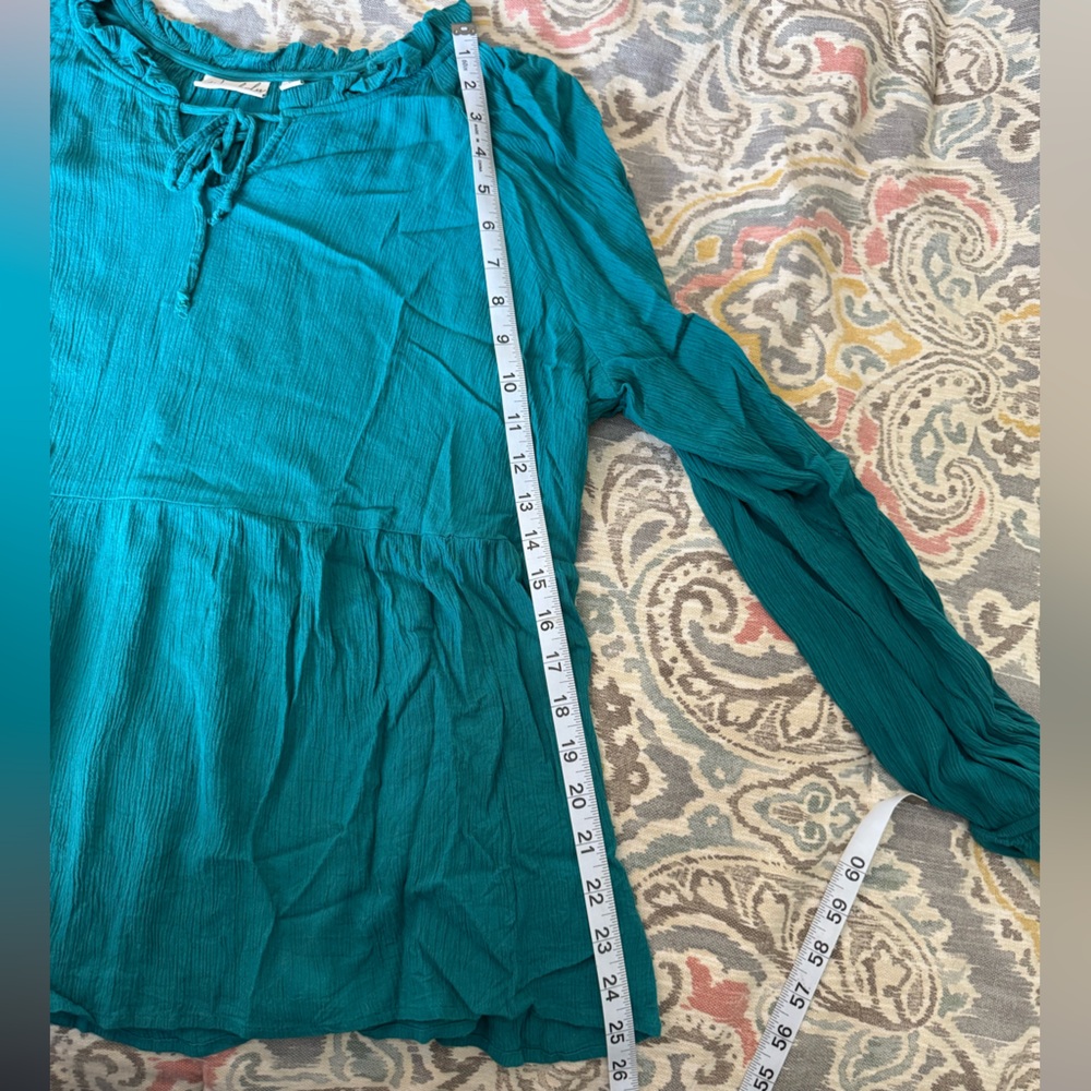 Wonderly Turquoise Blouse with Ruffle Detail - Picture 4 of 6